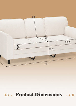 Upholstered Teddy Velvet 3-Seat Sofa with Comfy Back Pillows-Gray-7