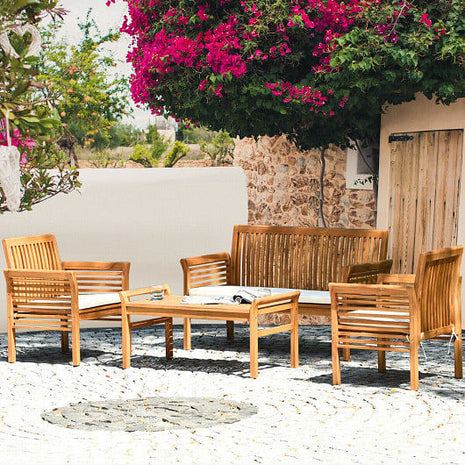 4 Pieces Outdoor Acacia Wood Sofa Furniture Set-1