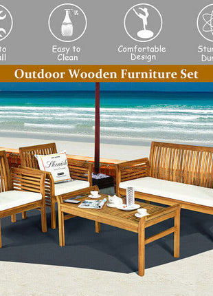 4 Pieces Outdoor Acacia Wood Sofa Furniture Set-3