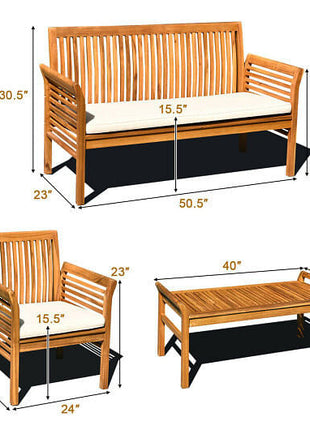 4 Pieces Outdoor Acacia Wood Sofa Furniture Set-4