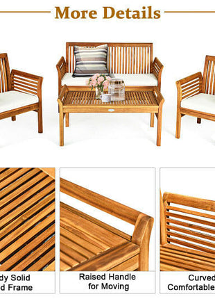 4 Pieces Outdoor Acacia Wood Sofa Furniture Set-2