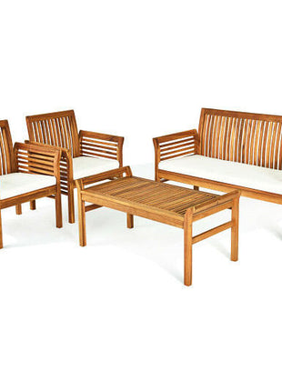 4 Pieces Outdoor Acacia Wood Sofa Furniture Set-0