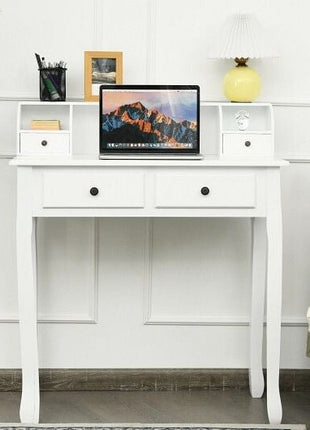 Writing Desk 2-Tier Vanity Desk Computer Desk with 4 Drawers-Pink-2