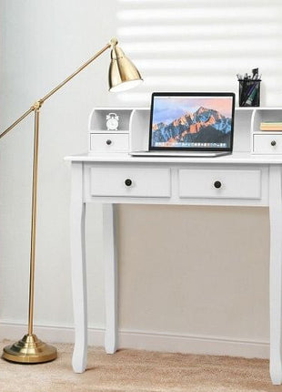 Writing Desk 2-Tier Vanity Desk Computer Desk with 4 Drawers-Pink-4