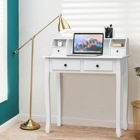 Writing Desk 2-Tier Vanity Desk Computer Desk with 4 Drawers-Pink-4