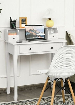 Writing Desk 2-Tier Vanity Desk Computer Desk with 4 Drawers-Pink-5