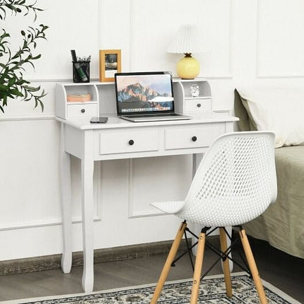 Writing Desk 2-Tier Vanity Desk Computer Desk with 4 Drawers-Pink-5