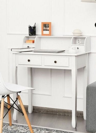 Writing Desk 2-Tier Vanity Desk Computer Desk with 4 Drawers-Pink-3