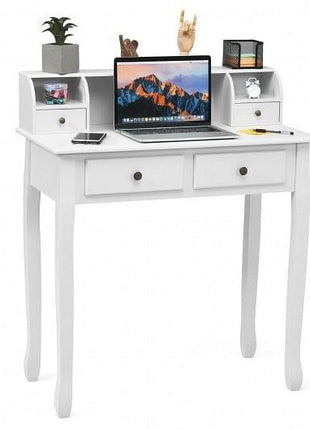 Writing Desk 2-Tier Vanity Desk Computer Desk with 4 Drawers-Pink-1