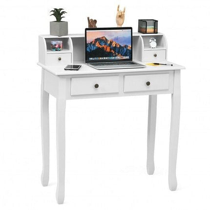 Writing Desk 2-Tier Vanity Desk Computer Desk with 4 Drawers-Pink-1