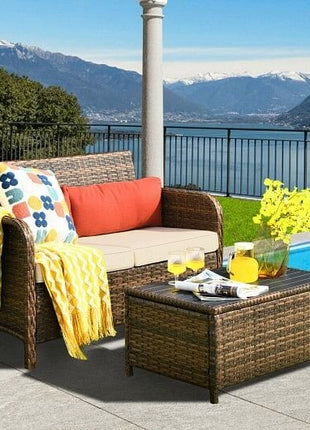 2 Pieces Cushioned Patio Rattan Furniture Set-1