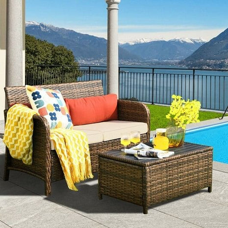 2 Pieces Cushioned Patio Rattan Furniture Set-1