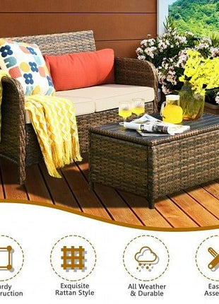 2 Pieces Cushioned Patio Rattan Furniture Set-3