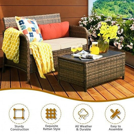 2 Pieces Cushioned Patio Rattan Furniture Set-3