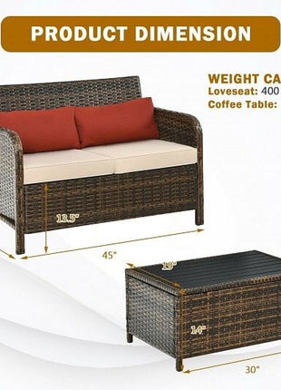 2 Pieces Cushioned Patio Rattan Furniture Set-4