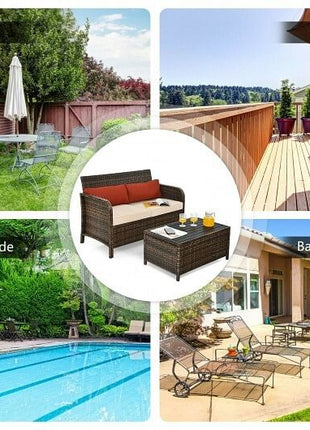 2 Pieces Cushioned Patio Rattan Furniture Set-2