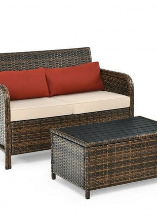 2 Pieces Cushioned Patio Rattan Furniture Set-0