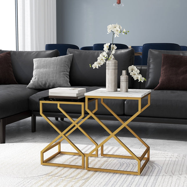 Set of Two Marble-Effect Nesting Tables-1