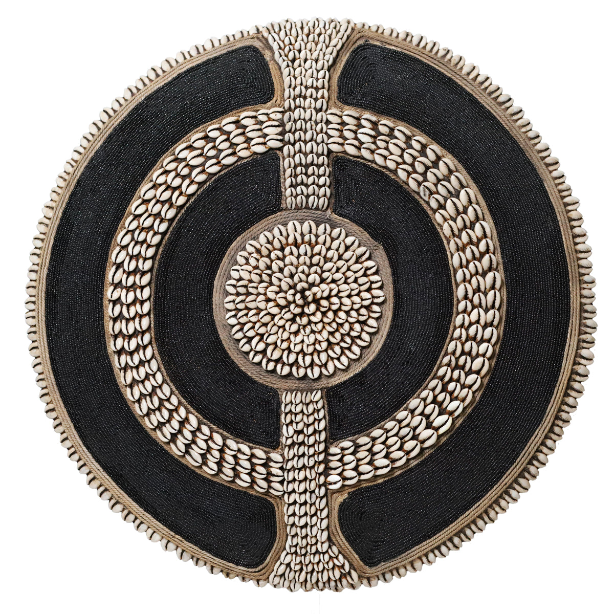 Beaded Cameroon Shield with Cowrie Shells Black on stand | Hand carved in Cameroon