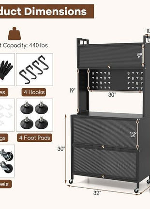 5 Tier Kitchen Bakers Rack with Lights Multifunctional Microwave Stand with Flip Door Cabinets-Black