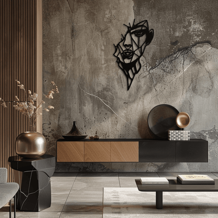 Abstract Line Art Woman Face Metal Wall Art – Modern Feminine Silhouette Decor- KAF650