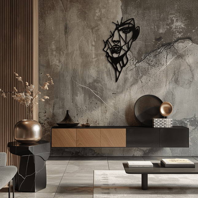 Abstract Line Art Woman Face Metal Wall Art – Modern Feminine Silhouette Decor- KAF650