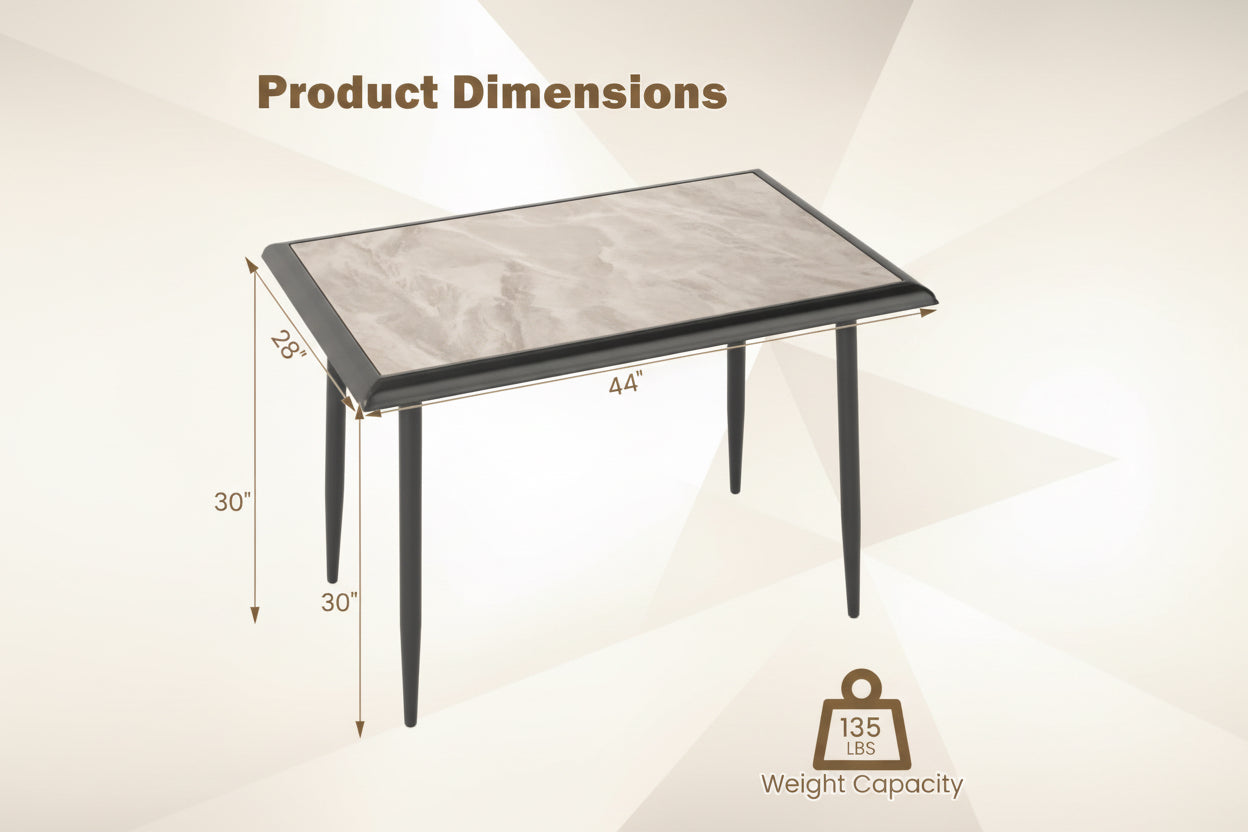 Dining table with dimensions and weight capacity displayed