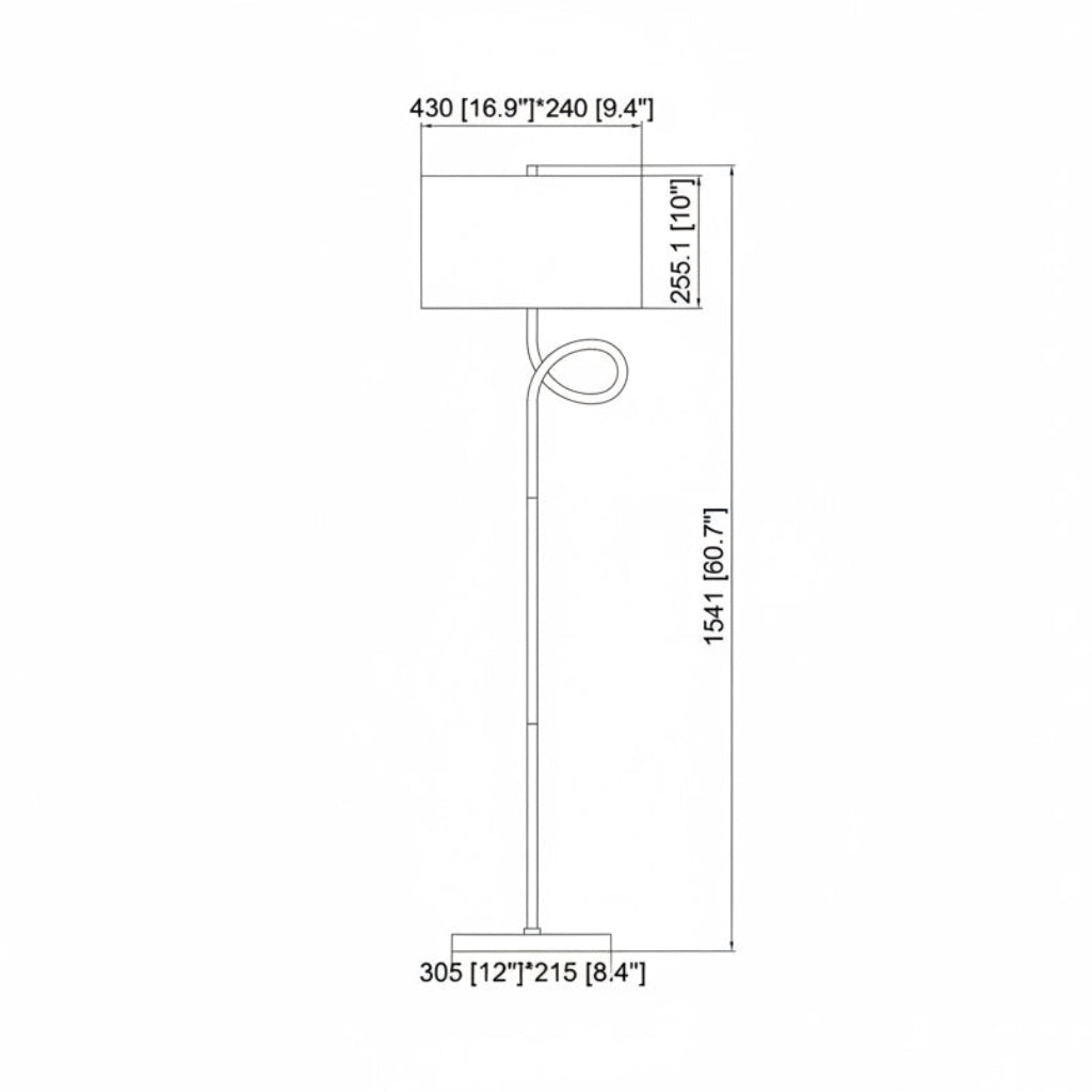 Technical drawing of a street light with dimensions labeled