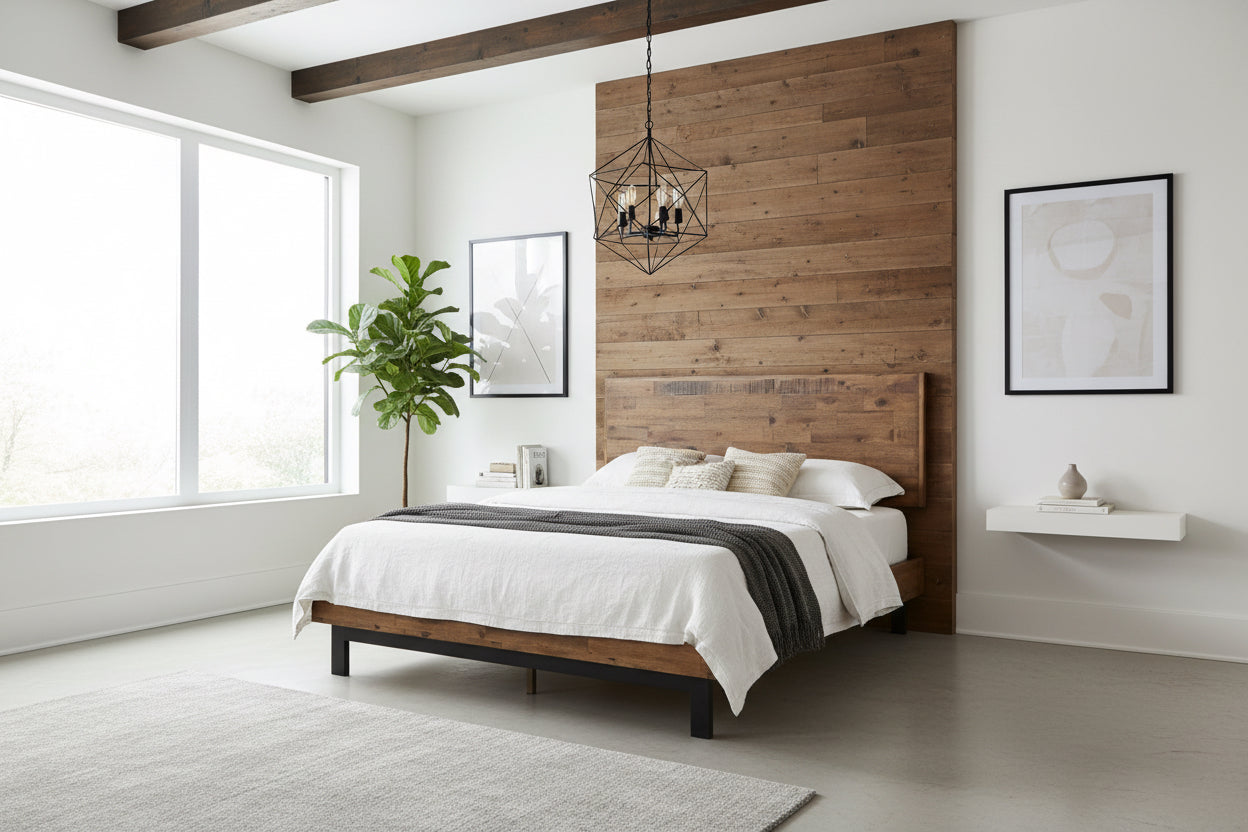 Rustic FarmHome Low Profile Pine Slatted Platform Bed in King-0