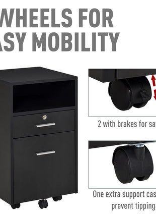 Mobile File Cabinet Lockable Storage Unit Cupboard Home Filing Furniture for Office, Bedroom and Living Room, 39.5x40x60cm, Black-4