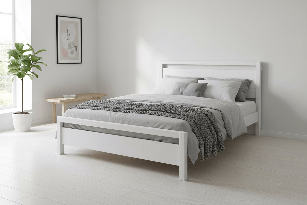 King Size FarmHouse Traditional Rustic White Platform Bed-1
