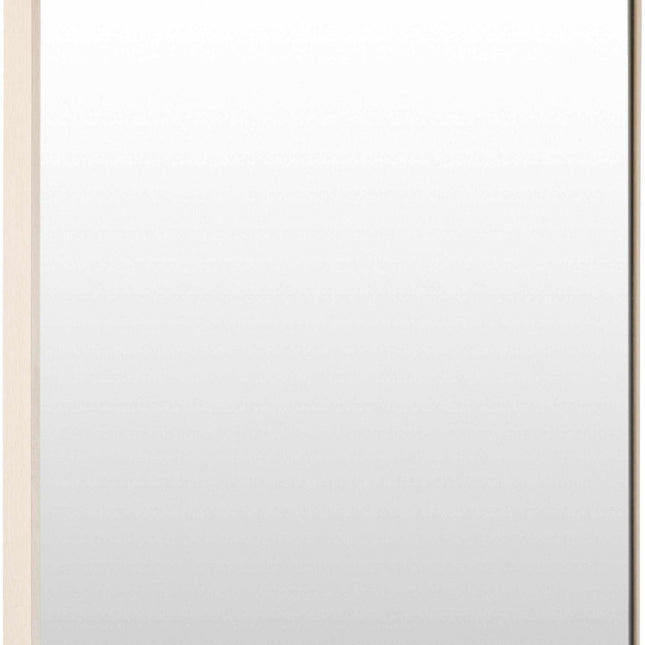 Full-length mirror with a beige frame on a white background