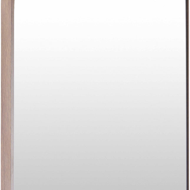 Full-length mirror with a wooden frame on a white background