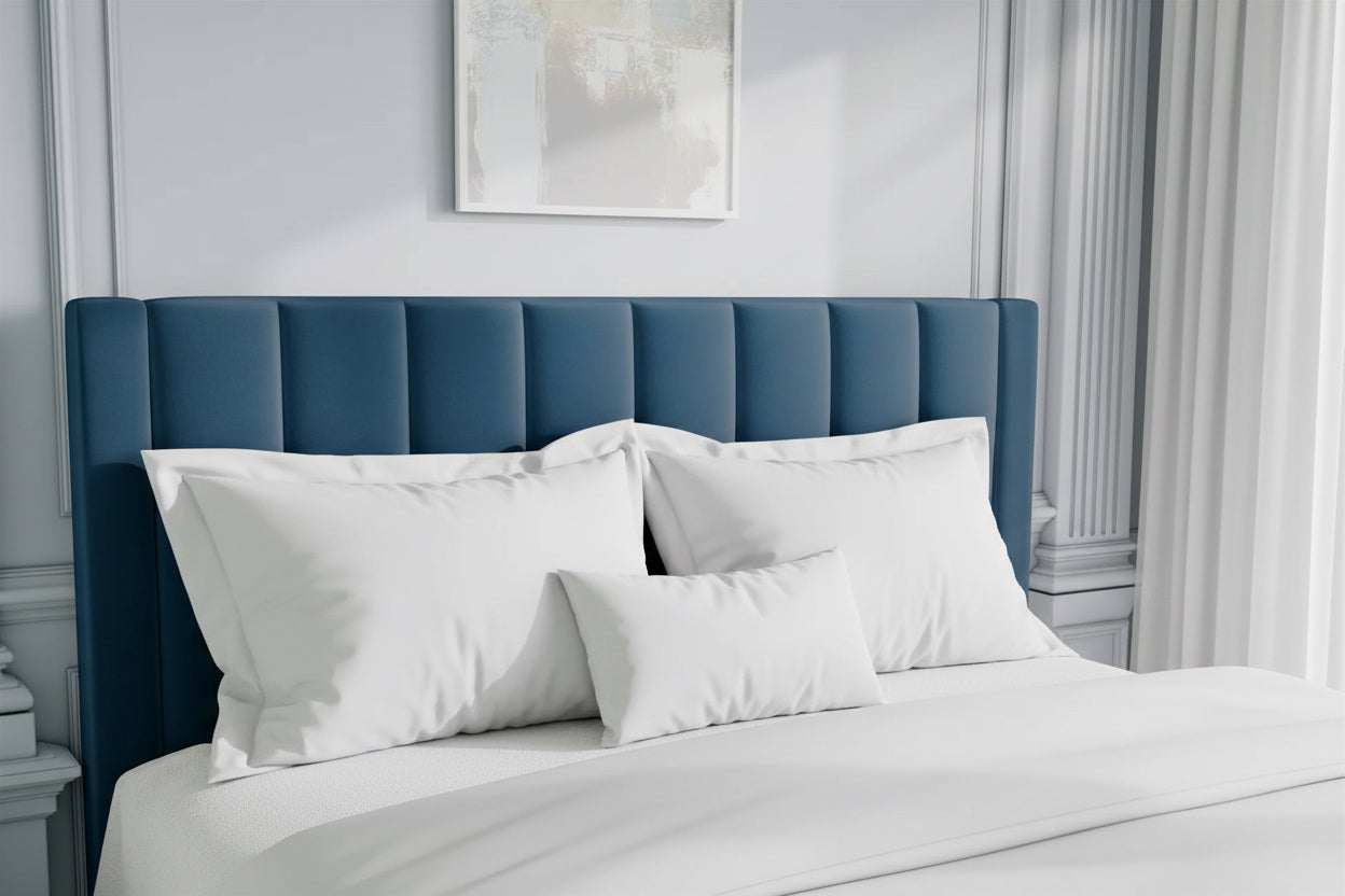 Hardy Haus Queen Modern Navy Blue Velvet Platform Bed | Button-Tufted Upholstered Headboard