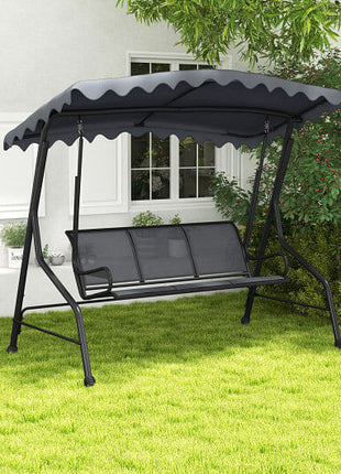 3-Seat Outdoor Porch Canopy Swing with Adjustable Shading-Gray-0