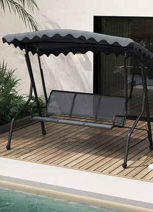3-Seat Outdoor Porch Canopy Swing with Adjustable Shading-Gray-1