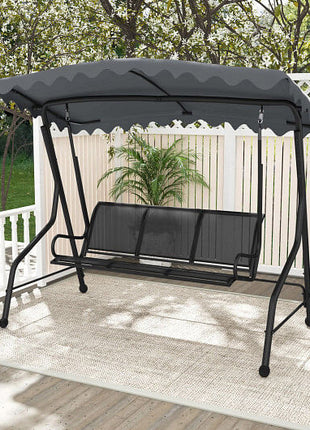 3-Seat Outdoor Porch Canopy Swing with Adjustable Shading-Gray-3