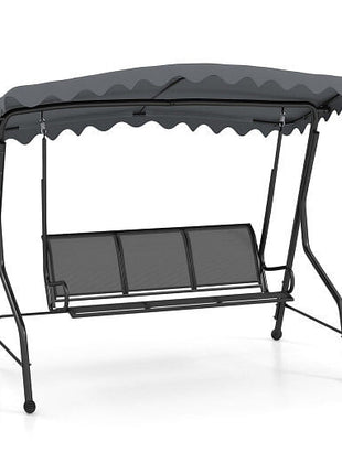 3-Seat Outdoor Porch Canopy Swing with Adjustable Shading-Gray-4
