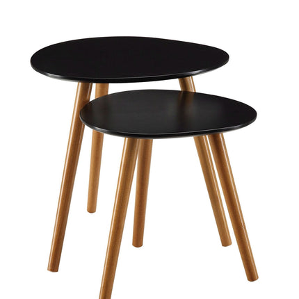 Set of 2 - Modern Mid-Century Style Nesting Tables End Table in Black-0
