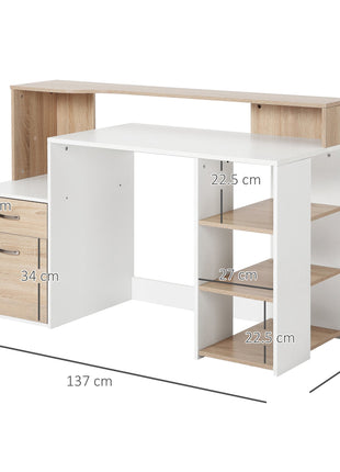 Computer Desk PC Table Modern Home Office Writing Workstation Furniture Printer Shelf Rack w/ Storage Drawer & Shelves (Oak and white)-2