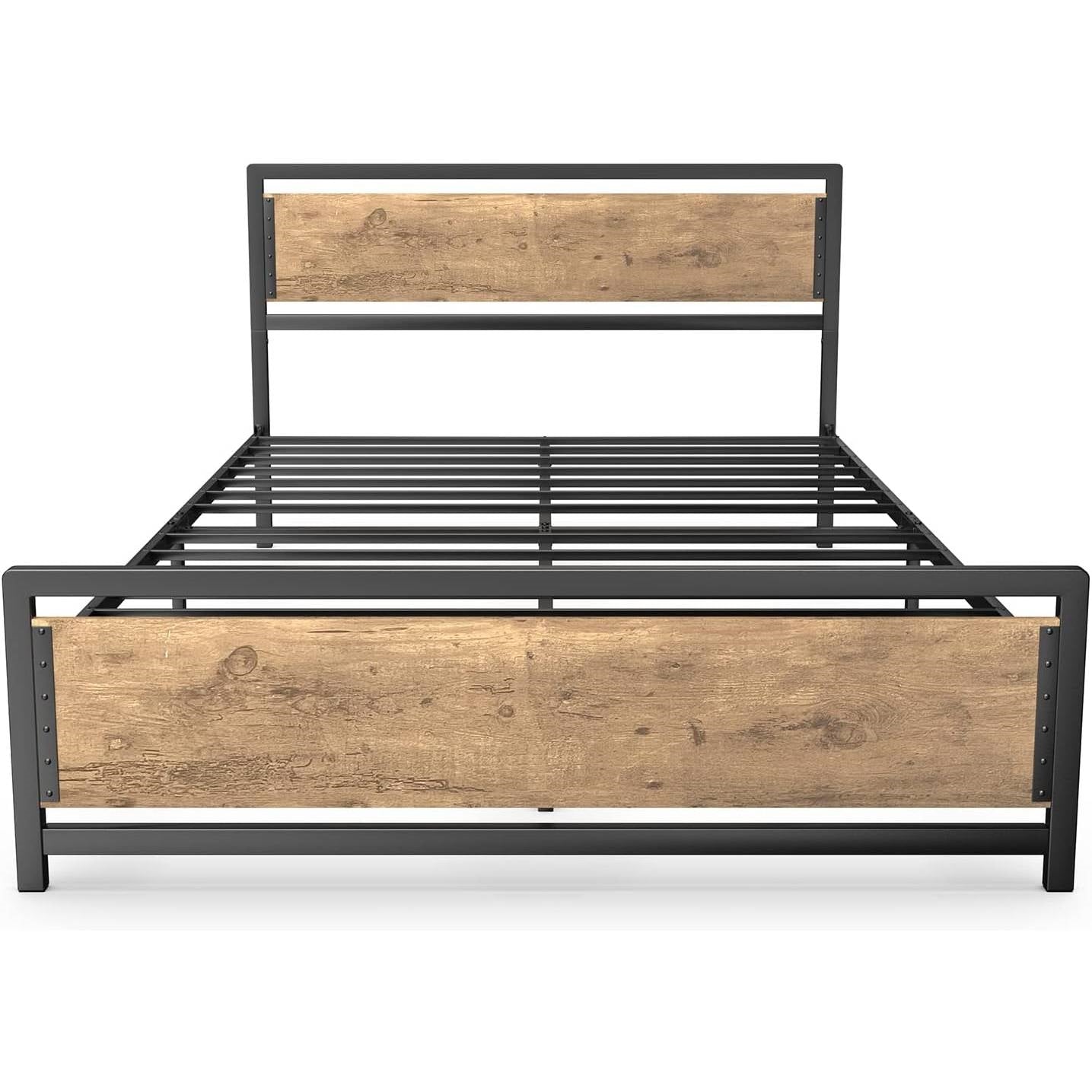 Bed frame with wooden accents on a white background