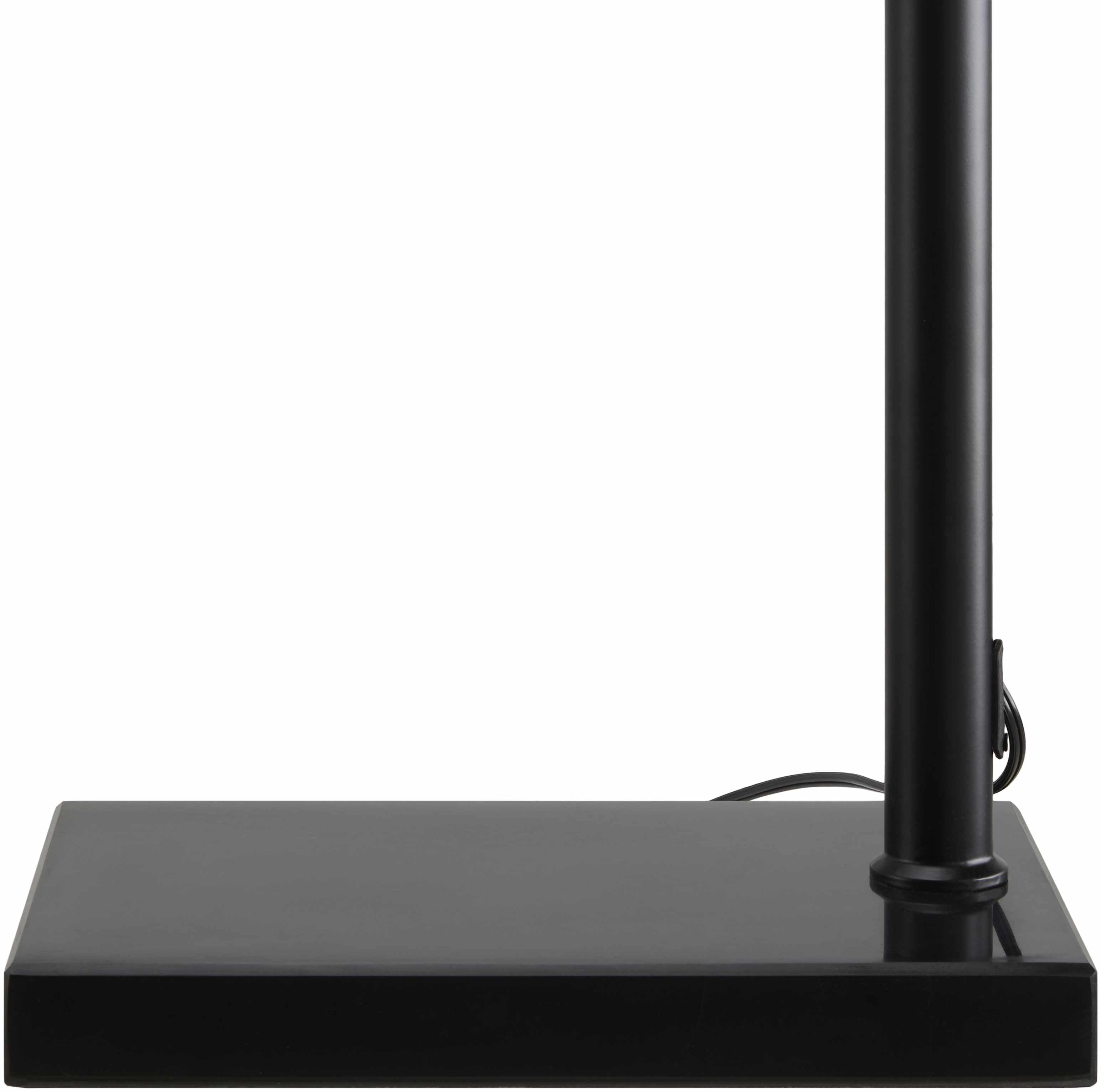 Black floor lamp with a rectangular base on a white background