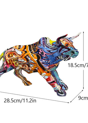Graffiti Bull Figurine: Artistic Feng Shui Decor for Home and Office-3