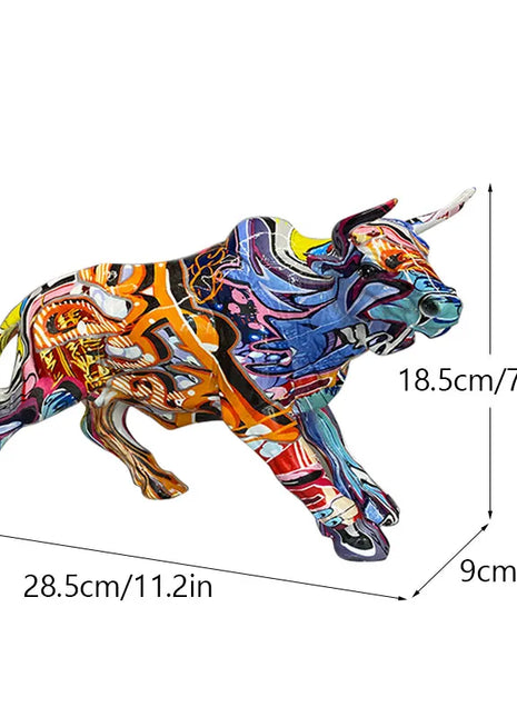 Graffiti Bull Figurine: Artistic Feng Shui Decor for Home and Office-3