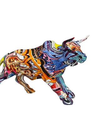 Graffiti Bull Figurine: Artistic Feng Shui Decor for Home and Office-0
