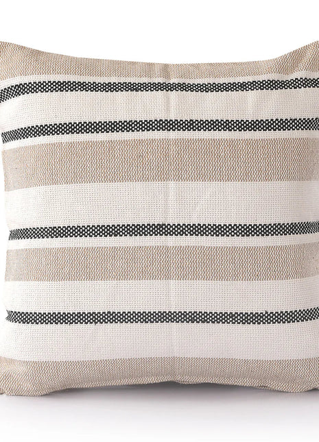 Beige Striped Cushion Cover | 45x45cm | Hand Stitched Cotton | Modern Home Decor-0