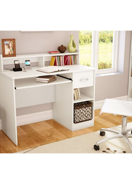 Contemporary Home Office Computer Desk in White Wood Finish-0