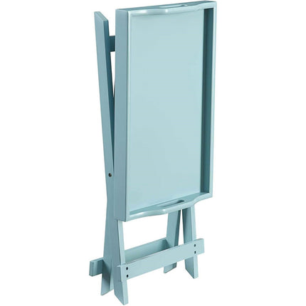 Light blue easel with a white board on a white background