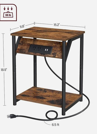 Set of 2 -  Nightstand End Tables Charging Station with 2 USB ports-1
