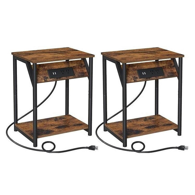 Set of 2 -  Nightstand End Tables Charging Station with 2 USB ports-2